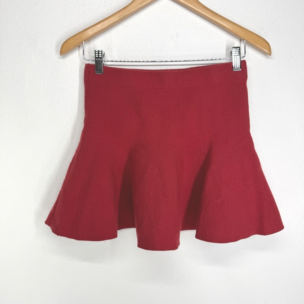 Zara Red Knit Skater Mini Skirt Flare Pull On Size L Dark Academia Y2K Prepp